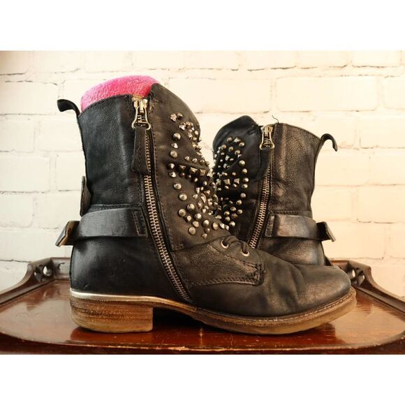 A.S.98 Black Silver Studded Boots EU Sz 39 US Sz 8/9 - Picture 2 of 11